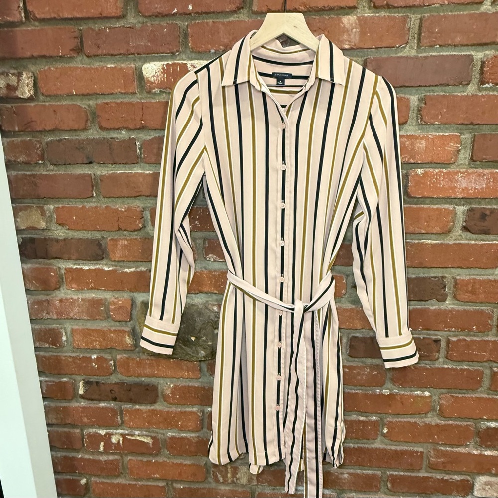 Ann Taylor Multicolor‎ Striped Dress blush pink size small long sleeve button up